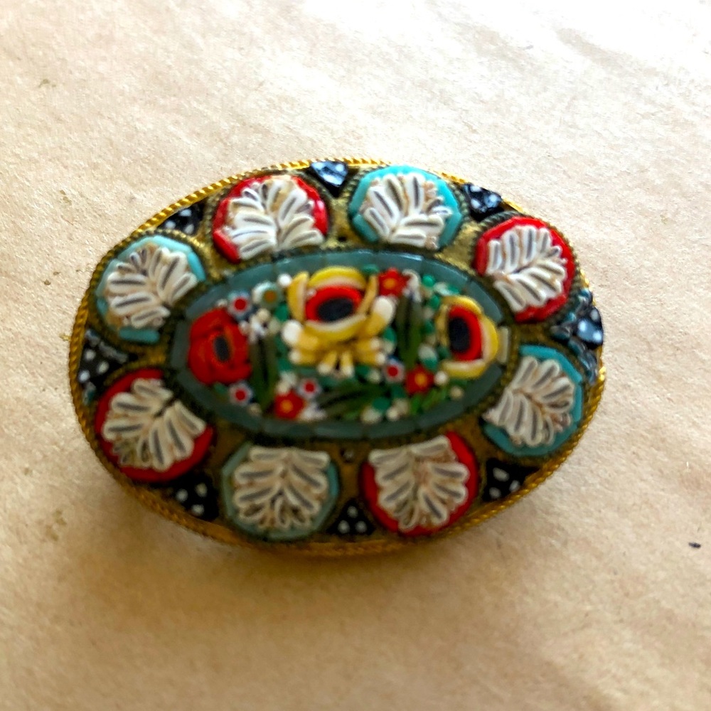 Antique Italian micro mosaic brooch